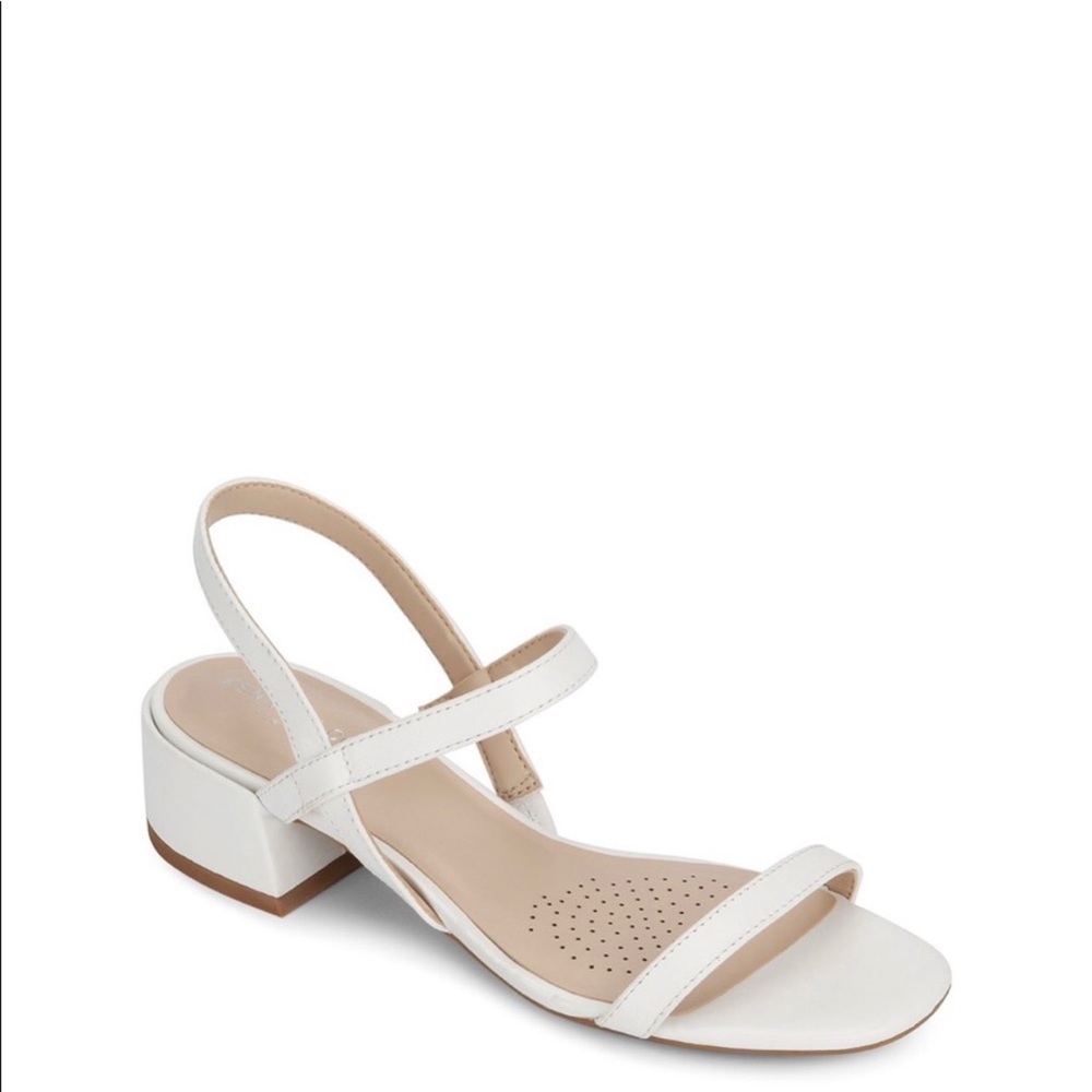 Kenneth Cole white strapless low block sandals